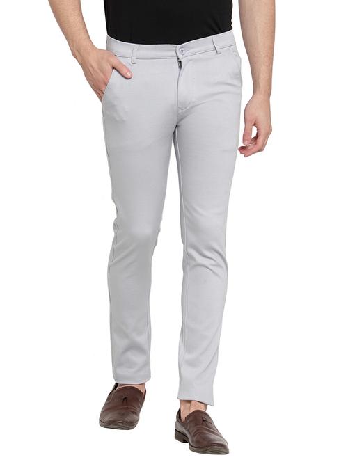 grey cotton flat front casual trousers - 19911301 - Very Small Image - 1