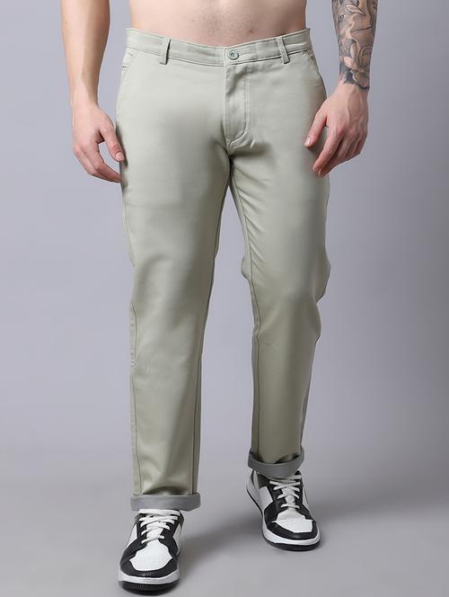 green cotton flat front casual trousers - 19911354 - Very Small Image - 1