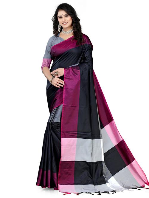 tassel detail color blocked saree with blouse - 19911575 - Very Small Image - 1
