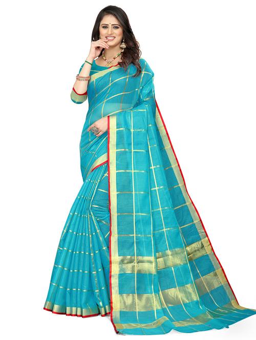 checkered saree with blouse - 19911589 - Very Small Image - 1