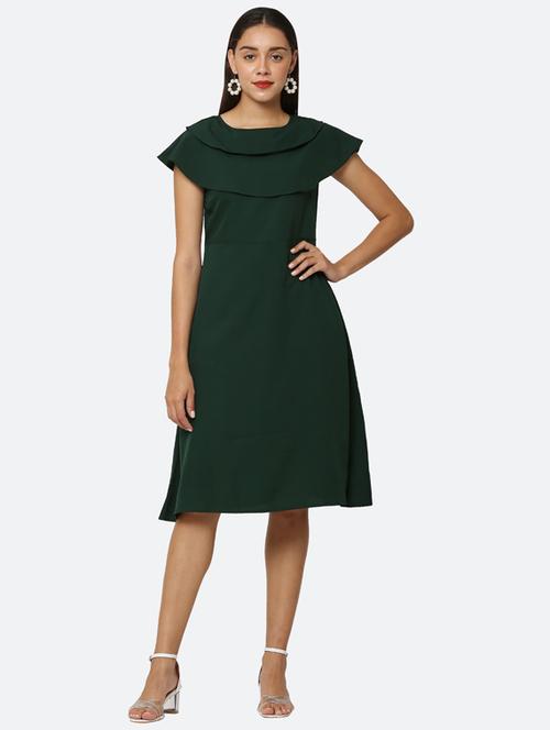 olive solid cape sleeves a-line dress - 19912425 - Very Small Image - 1