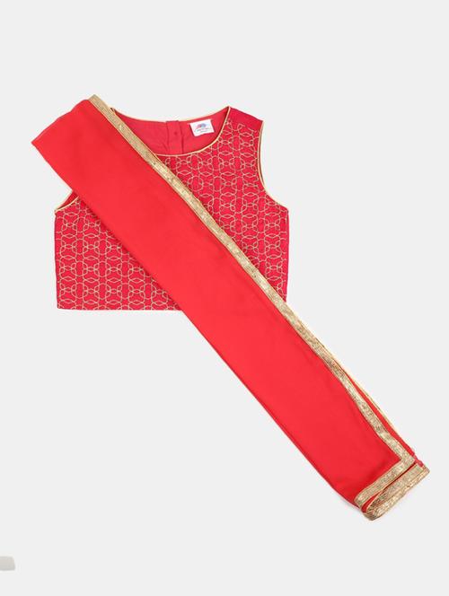 red embroidered plain saree - 19912851 - Very Small Image - 1