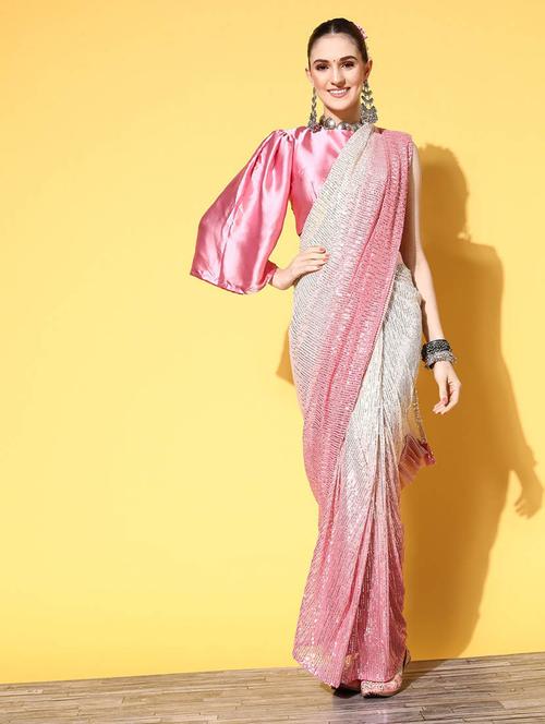 ombre pink sequin embroidered saree with blouse - 19912945 - Very Small Image - 1