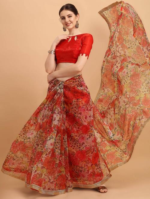 floral printed gota work saree with blouse - 19912951 - Very Small Image - 1
