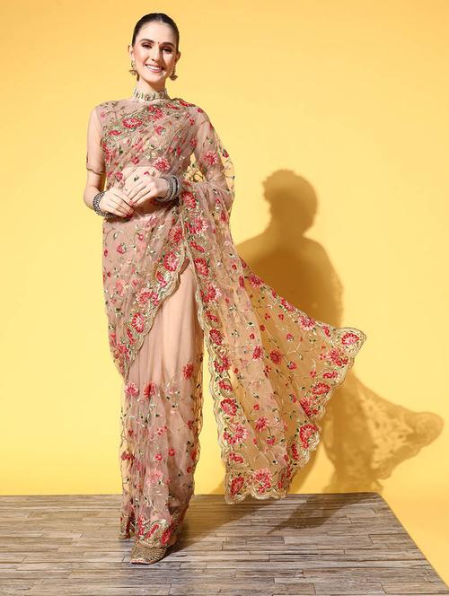 self designed embroidered saree with blouse - 19912992 - Very Small Image - 1