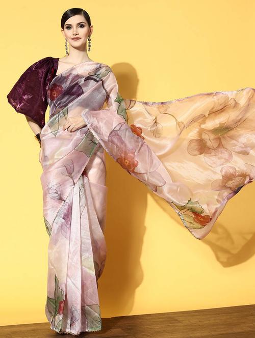 floral printed gota work saree with blouse - 19912999 - Very Small Image - 1