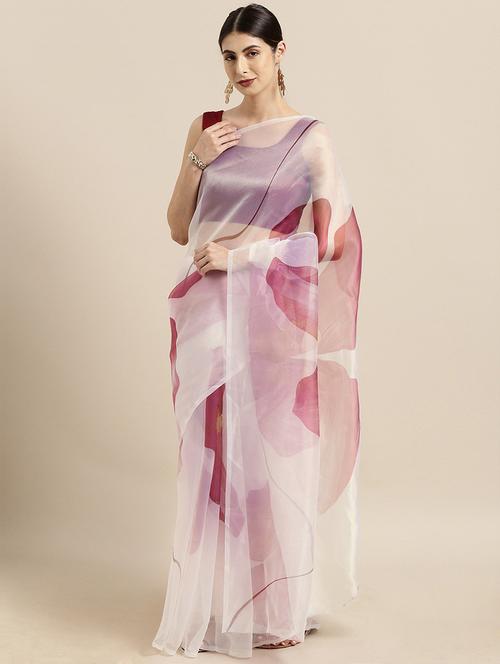 floral print woven saree with blouse - 19913002 - Very Small Image - 1