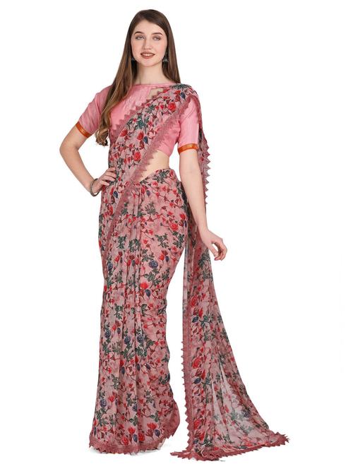 floral printed lace border saree with blouse - 19913004 - Very Small Image - 1