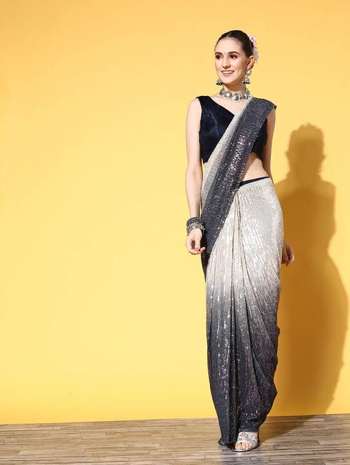 ombre black sequin embroidered ready to wear saree with blouse - 19913020 - Very Small Image - 1