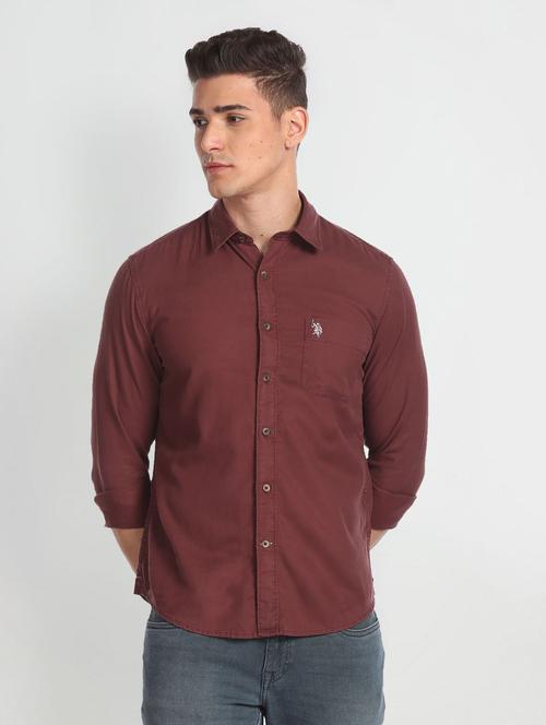 red cotton blend casual shirt - 19913477 - Very Small Image - 1