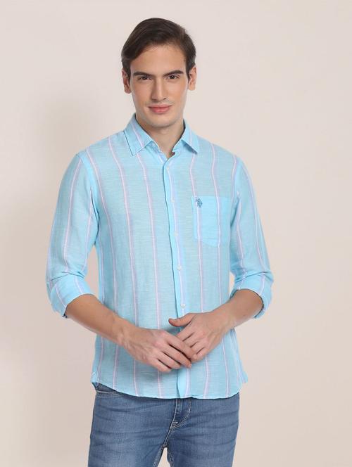 blue linen blend casual shirt - 19913542 - Very Small Image - 1