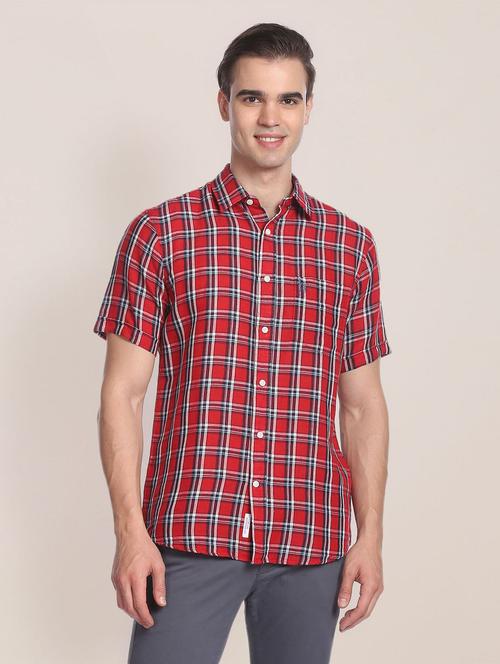 red linen blend casual shirt - 19913549 - Very Small Image - 1