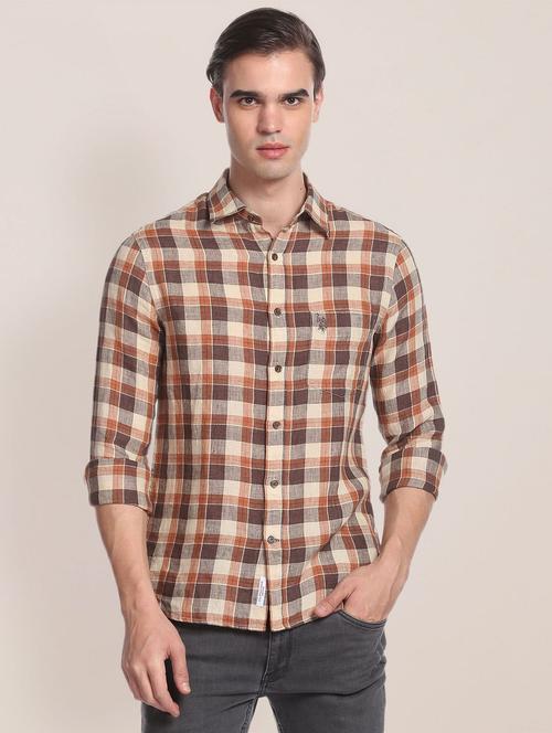 brown linen casual shirt - 19913598 - Very Small Image - 1