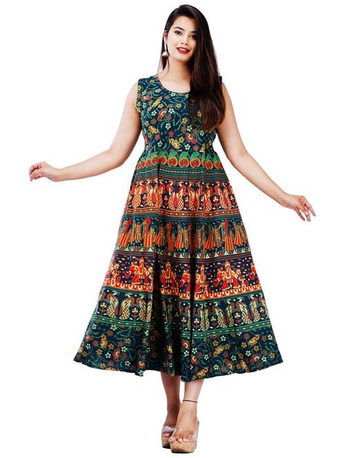self design flared ethnic dress - 19913840 - Very Small Image - 1