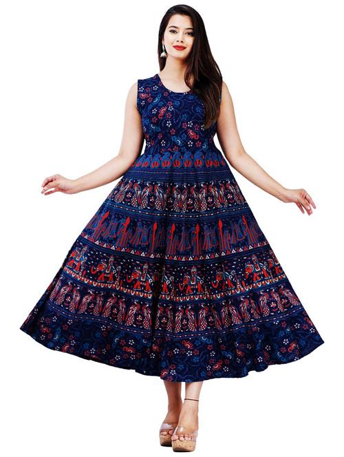 self design flared ethnic dress - 19913841 - Very Small Image - 1