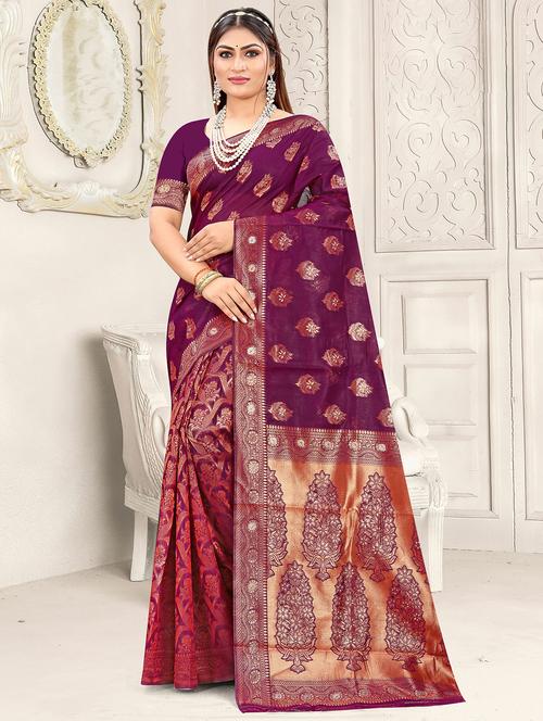 zari woven saree with blouse - 19914409 - Very Small Image - 1