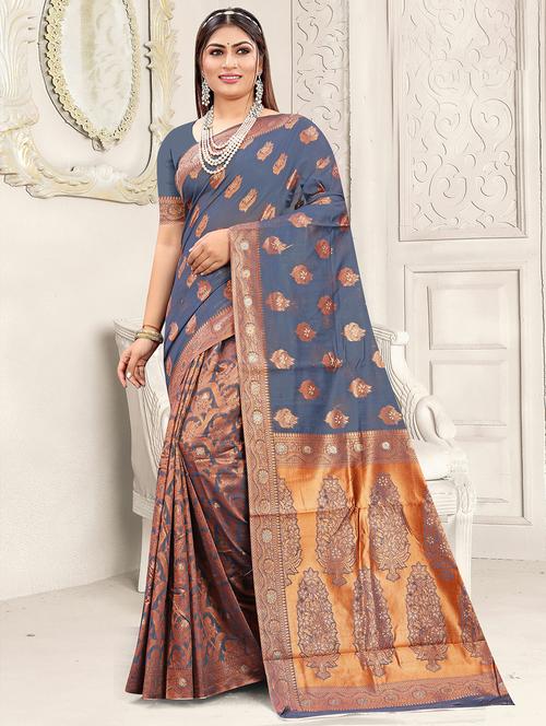 zari woven saree with blouse - 19914410 - Very Small Image - 1