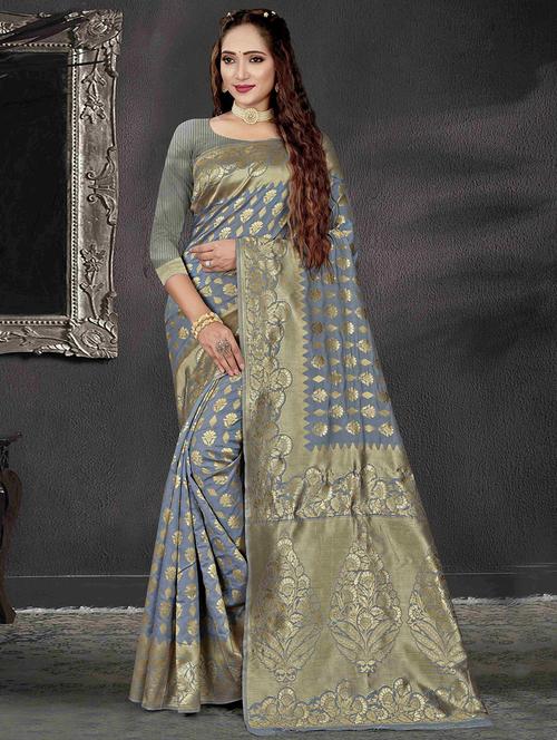 zari woven banarasi saree with blouse - 19914415 - Very Small Image - 1