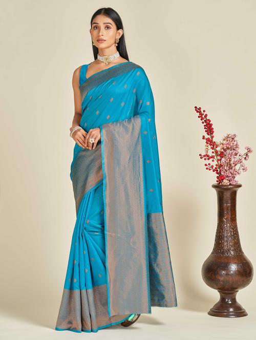 light blue silk banarasi saree - 19914694 - Very Small Image - 1