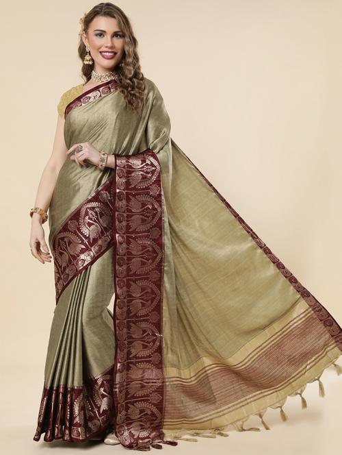 light green cotton silk banarasi saree with blouse - 19914734 - Very Small Image - 1