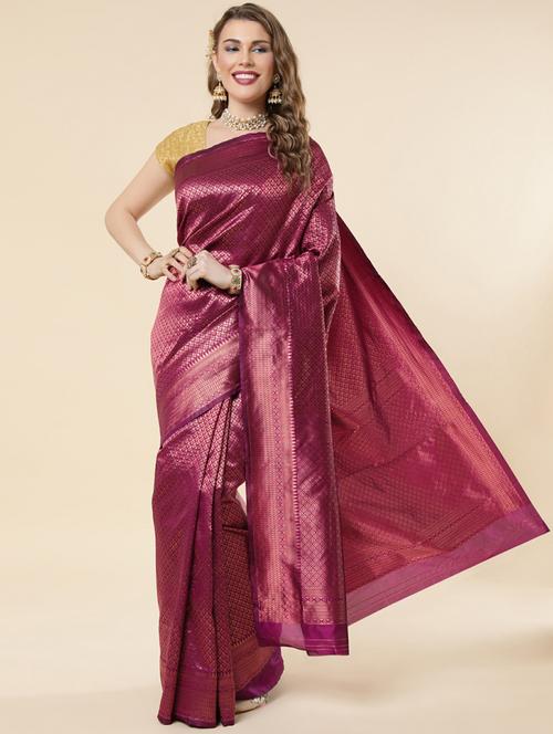 purple silk banarasi saree with blouse - 19914749 - Very Small Image - 1