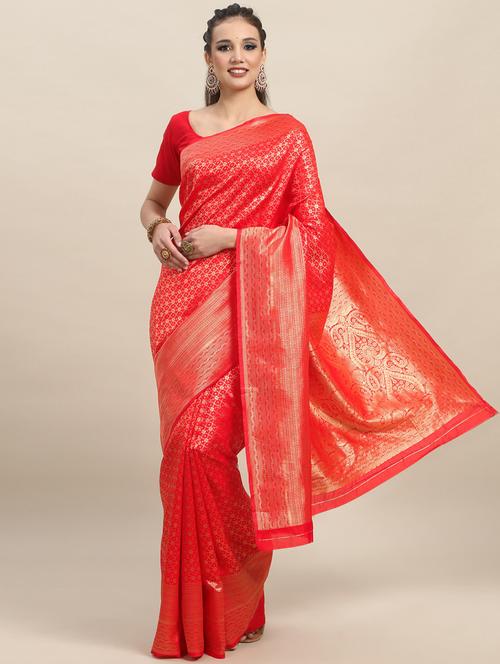 red silk banarasi saree - 19914751 - Very Small Image - 1