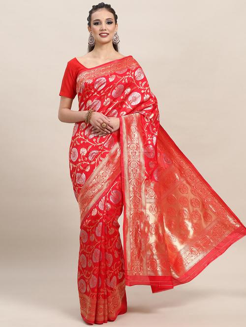 red silk banarasi saree - 19914755 - Very Small Image - 1