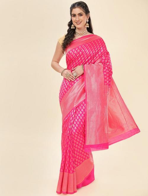 pink silk banarasi saree with blouse - 19914766 - Very Small Image - 1