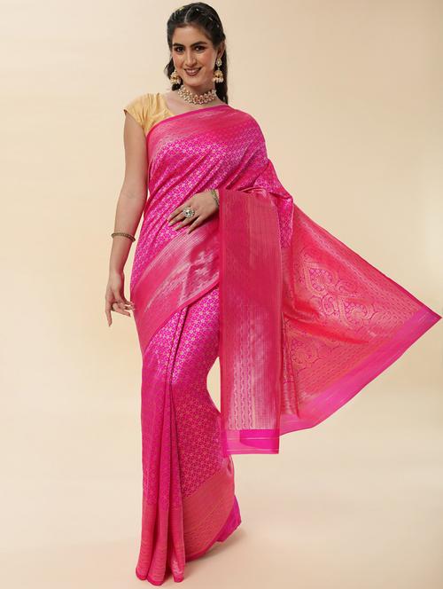 pink silk banarasi saree with blouse - 19914776 - Very Small Image - 1