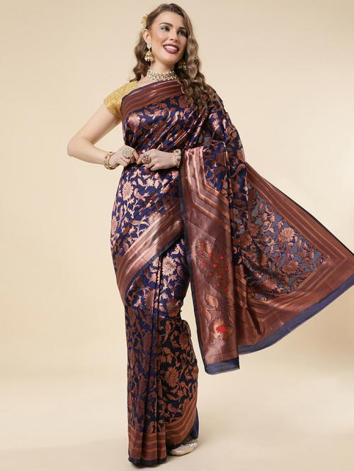 blue silk banarasi saree with blouse - 19914782 - Very Small Image - 1