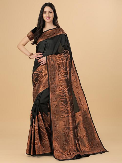 black silk banarasi saree with blouse - 19914790 - Very Small Image - 1