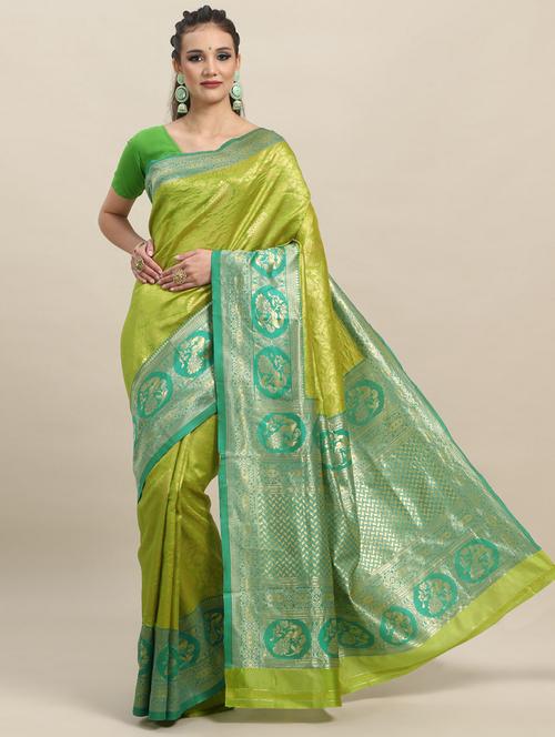 light green silk banarasi saree - 19914791 - Very Small Image - 1