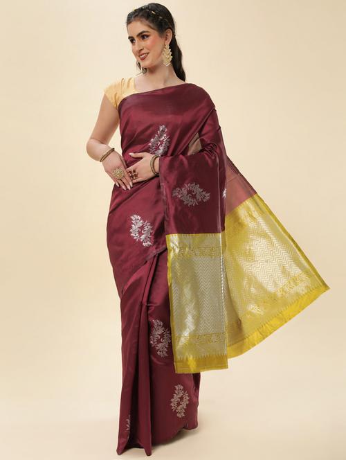maroon silk banarasi saree - 19914799 - Very Small Image - 1