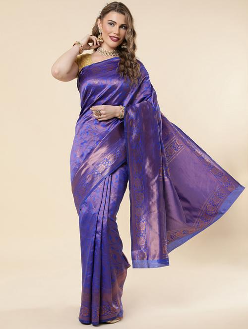 blue silk blend banarasi saree with blouse - 19914803 - Very Small Image - 1