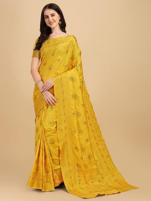 yellow silk banarasi saree - 19914817 - Very Small Image - 1