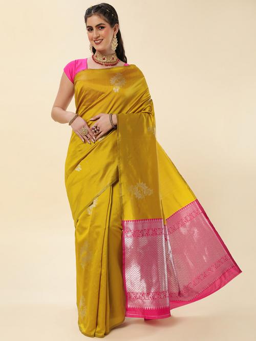 gold silk banarasi saree with blouse - 19914823 - Very Small Image - 1
