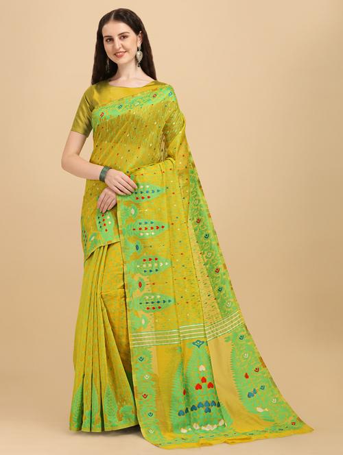 yellow cotton silk banarasi saree - 19914847 - Very Small Image - 1