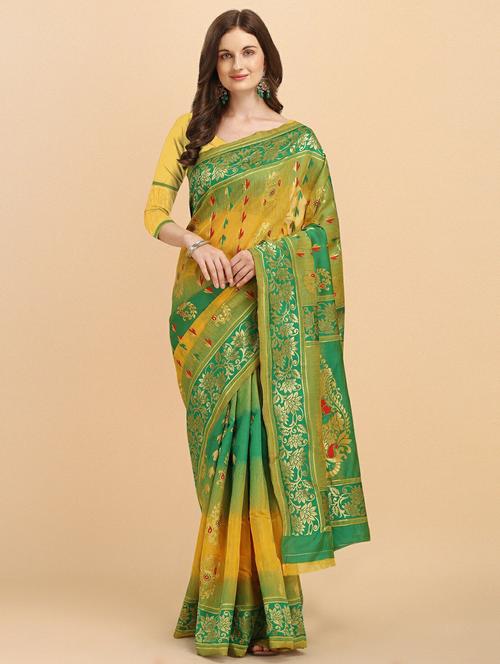 light green cotton silk banarasi saree with blouse - 19914857 - Very Small Image - 1
