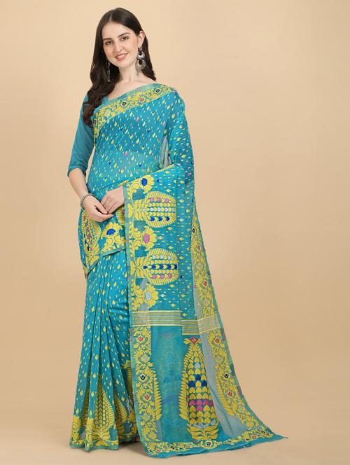 light blue cotton silk banarasi saree with blouse - 19914867 - Very Small Image - 1