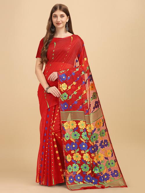 red cotton silk banarasi saree - 19914880 - Very Small Image - 1