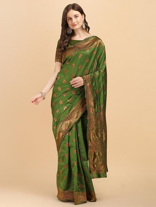 green silk blend kanjivaram saree - 19914904 - Very Small Image - 1
