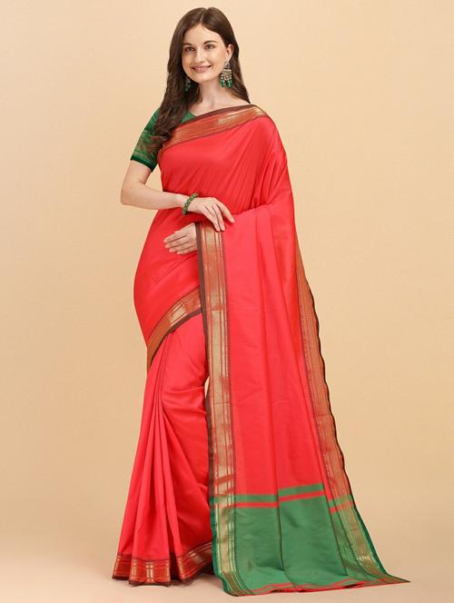 red kanjivaram saree with blouse - 19914920 - Very Small Image - 1