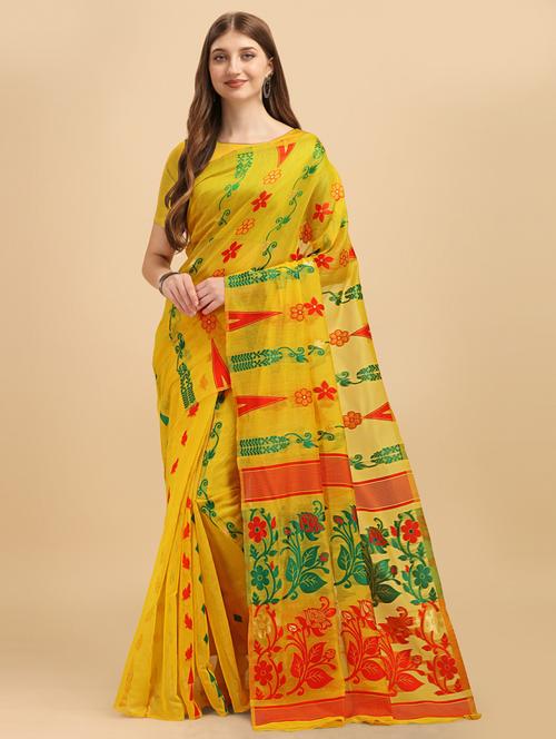 yellow cotton silk banarasi saree with blouse - 19914927 - Very Small Image - 1