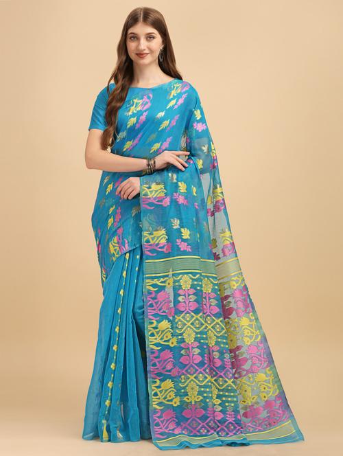 light blue cotton silk banarasi saree - 19914930 - Very Small Image - 1