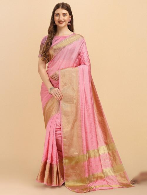 pink silk banarasi saree with blouse - 19914952 - Very Small Image - 1