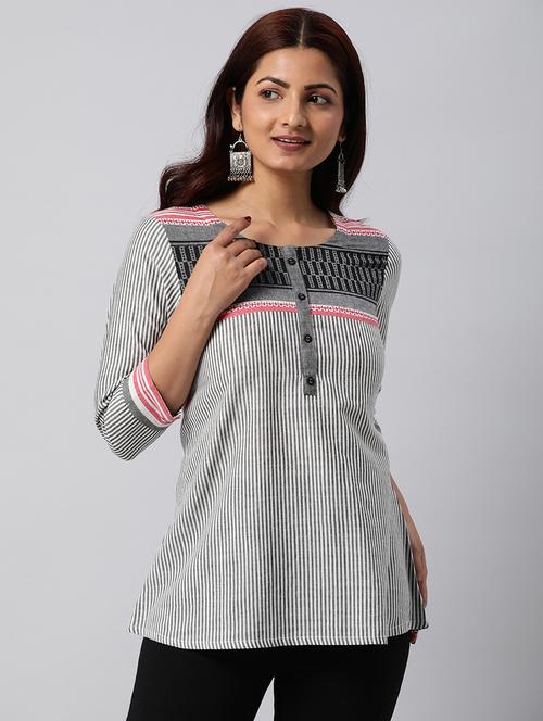 grey printed round neck regular tunic - 19914956 - Very Small Image - 1