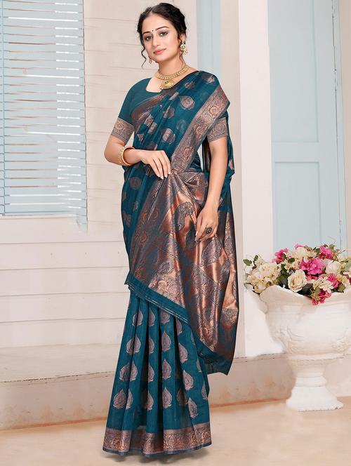 zari woven saree with blouse - 19915008 - Very Small Image - 1