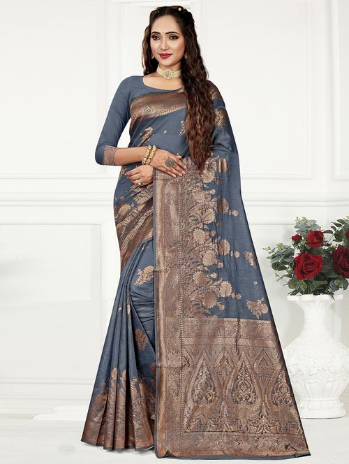 zari woven saree with blouse - 19915048 - Very Small Image - 1