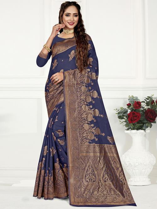 zari woven saree with blouse - 19915049 - Very Small Image - 1