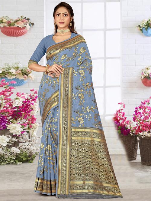 zari woven saree with blouse - 19915076 - Very Small Image - 1
